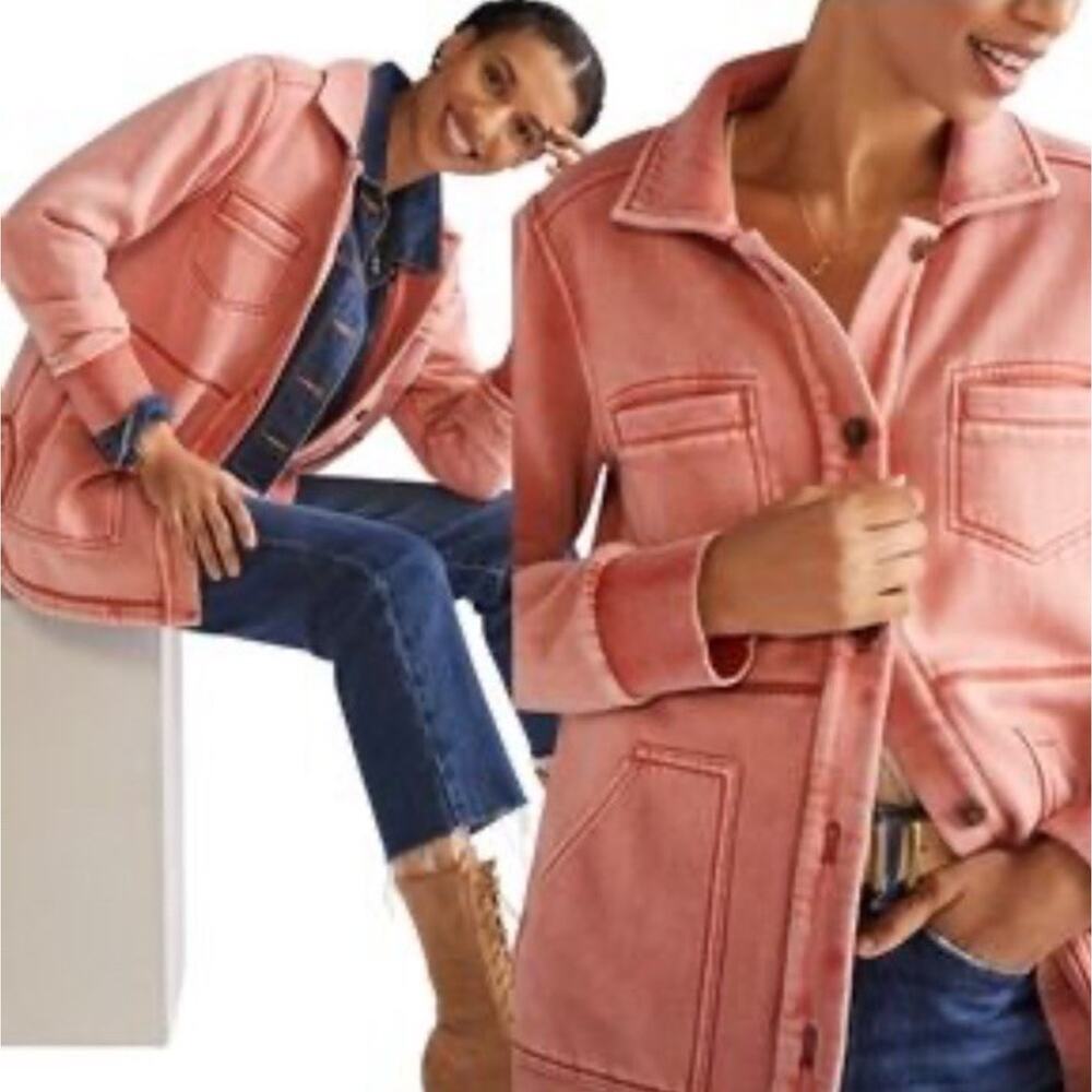 Pilcro Anthropologie French Terry Jacket Women Small Coral Pink Utility Shacket